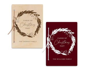 Personalized Cards of Christmas Past Book with Wreath Design, Holiday Card Album, Keepsake Book