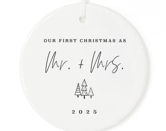 Our First Christmas as Mr. and Mrs. with Year Porcelain Ceramic Christmas Ornament, Wedding Gift, Keepsake, Couples Gift, Bride, Groom, Cute