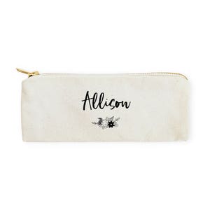 Personalized Floral Cotton Canvas Pencil Case and Travel Pouch for Back to School, Supplies, Gift for Her, Teen, DIY, Makeup Bag, Cute Gift