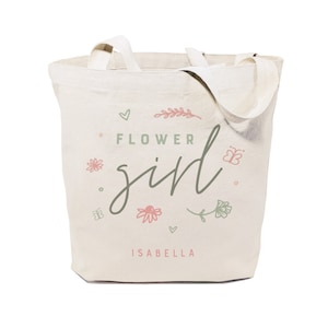 Floral flor chica personalizada algodón lona boda, playa, compras y viajes reutilizables hombro tote y bolso, regalos, fiesta nupcial