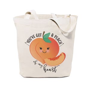 You've Got a Peach of My Heart Cotton Canvas Reusable Grocery Bag and Farmers Market Tote Bag, Food Pun, Shopping, Funny Women's Bag, Gifts image 1