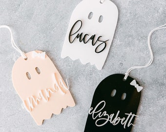 Personalized Name Ghost Tag, Halloween Gift Basket Gift Tag, Acrylic Gift Tag, Boo Basket Tag, Gift Wrap, Basket Marker, Trick or Treat Bag