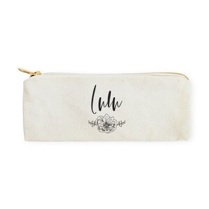 Personalized Name Modern Floral Cotton Canvas Pencil Case and Travel Pouch for Back to School, Supplies, DIY, Gift for Her, Teen, Makeup Bag