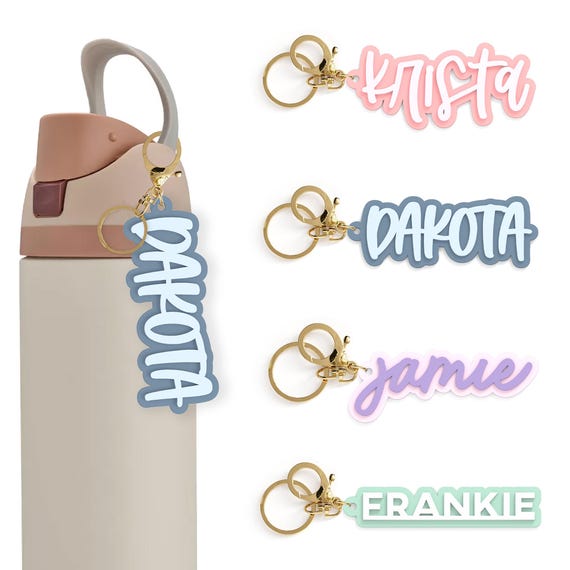 Personalized Custom Water Bottle Keychain, Owala Freeship Name Tag, Stanley Charm, Tumbler Accessory, Tumbler Tag, Bag Tag, Name Keychain