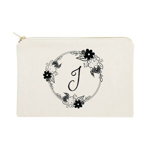 Personalized Monogram Floral Cotton Canvas Cosmetic Bag and Travel Make Up Pouch - Bridesmaid Gift, Wedding Favor, Gifts for Her, Birthday