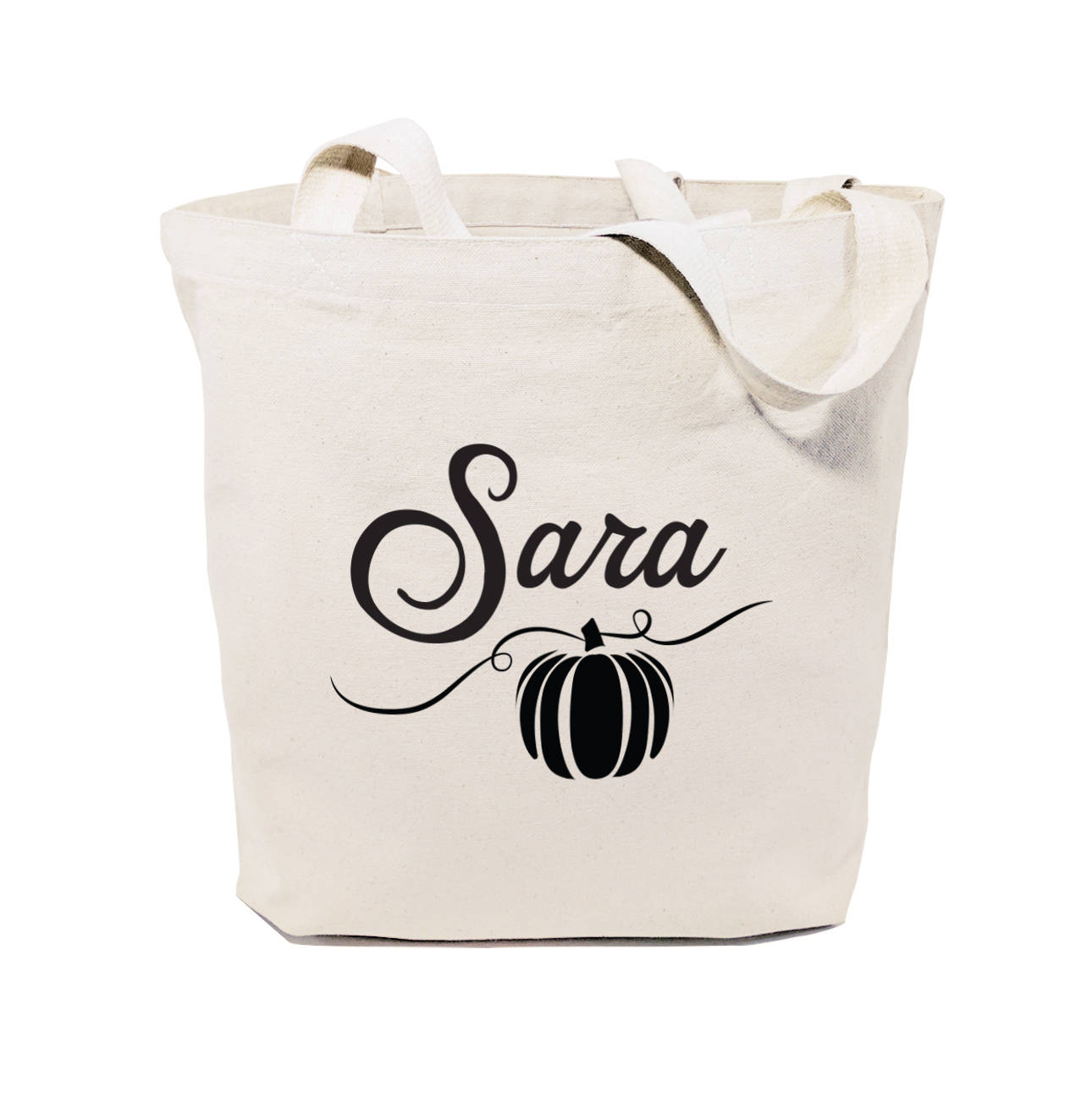 Personalized Name Pumpkin Cotton Canvas Reusable Tote, Trick or Treat Bag, Kid's Candy Sack, Children, Harvest, Fall, Autumn, Witch, Ghost