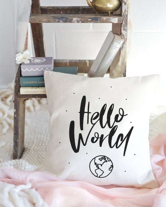 Hello World Cotton Canvas Baby Pillow Cover Pillowcase Cushion Cover and Decorative Home Throw Pillow Cover Kid s Decorative Cute Decor Etsy Canada