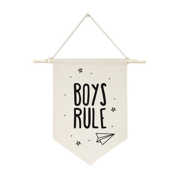 Boys Rule Hanging Wall Canvas Banner and Wall Decor for Kid's Room, Nursery, Home Decor, Baby Shower, Newborn, Custom, Baby Boy, Boys Room