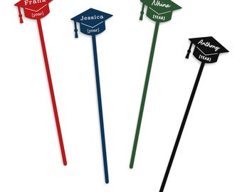 Personalized Name Graduation Drink Stirrers, Swizzle Sticks, Party Decor, Class of 2026, New Grad, School Grad Party, Celebration, Set of 12