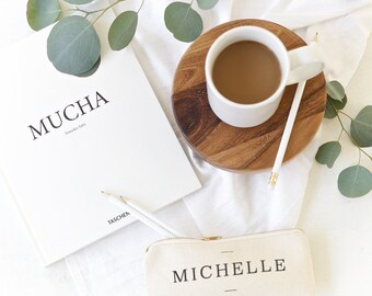 Étui personnalisé de crayon en coton de nom moderne et pochette de