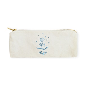 Personalized Name Blue Floral Cotton Canvas Pencil Case and Travel Pouch for Back to School, Supplies, Gift for Her, Makeup Bag, Cute Gift