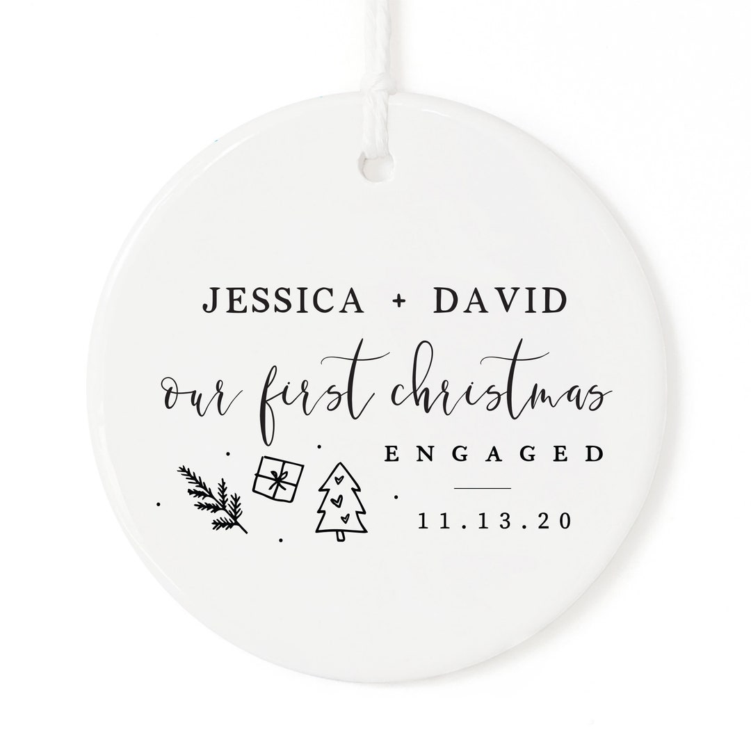 Our First Christmas Engaged With Name and Date Porcelain Ceramic Christmas Ornament, Engagement