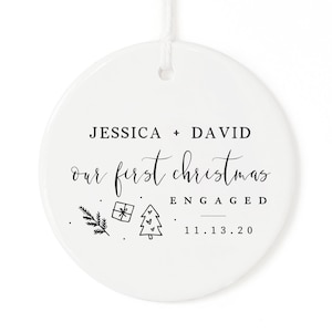 Our First Christmas Engaged with Name and Date Porcelain Ceramic Christmas Ornament, Engagement, Miss to Mrs., Couples Gift, Wedding, Cute