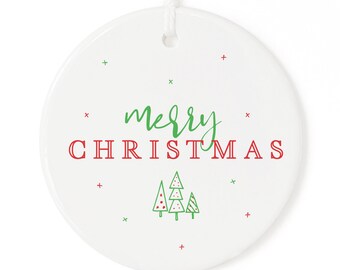 Classic Merry Christmas Porcelain Ceramic Christmas Ornament, Decor, Keepsake, Decoration, Personalized, Christmas Gift, For Her, For Him
