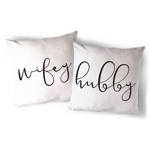 Hubby and Wifey Cotton Canvas Pillowcase Cushion Cover and Decorative Throw Pillow Cover Wedding Gift Housewarming Home Decor 2 pack Etsy Canada