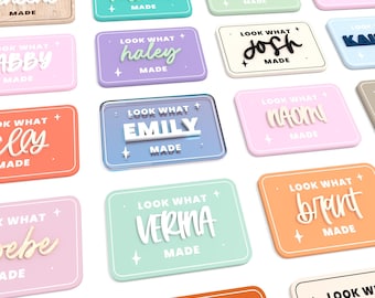 Imán personalizado con nombre "Mira lo que hice", manualidades escolares para niños, obras de arte para niños, imán para exhibición de arte infantil, imán para refrigerador, arte para el aula