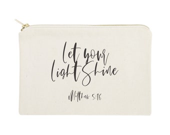 Let Your Light Shine, Matthew 5:16 Cotton Canvas Cosmetic Bag, Toiletry and Travel Makeup Pouch, Scripture, Church, Religious, Bible Verse