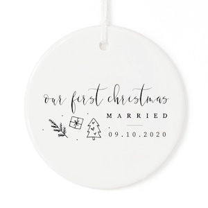 Our First Christmas Married with Date Porcelain Ceramic Christmas Ornament, Wedding Ornament, Miss to Mrs., Couples Gift, Bride and Groom