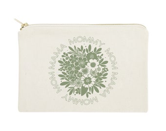 Mamá mamá mamá floral algodón lona bolsa cosmética, bolsa de maquillaje de viaje, bolsa de mamá, regalo del día de la madre, para ella, cumpleaños, Navidad, personalizado