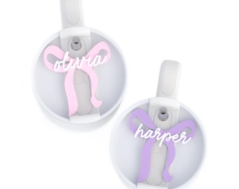 Personalized Bow Stanley Name Tag, Stanley Name Plate, Acrylic Lid Topper, Custom Tumbler Tag, 40oz, 30oz, Quencher H2.0, Coquette, Girly