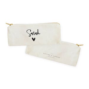 Personalized Name with Heart Cotton Canvas Pencil Case and Travel Pouch for Back to School, Supplies, Gift for Her, Makeup Bag and Pouch image 2