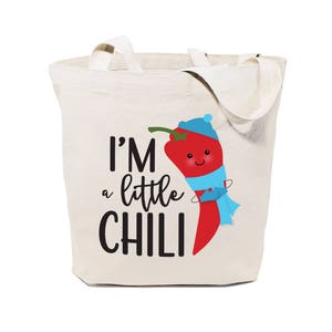 I'm A Little Chili Cotton Canvas Reusable Grocery Bag and Farmers Market Tote Bag, Food Pun, Shopping, Funny Women's Gift, Cute Shoulder Bag