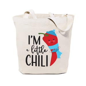 I&#39;m A Little Chili Cotton Canvas Reusable Grocery Bag and Farmers Market Tote Bag, Food Pun, Shopping, Funny Women&#39;s Gift, Cute Shoulder Bag