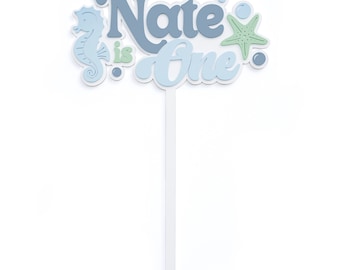 Personalized Name Under the Sea Acrylic Cake Topper, Party Decor, Ocean Theme, Kids Birthday, Boy Birthday, Sea Creatures, ONEder the Sea