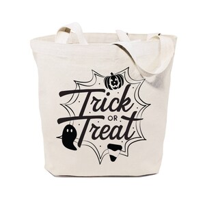 Trick or Treat Cotton Canvas Reusable Halloween Tote, Trick or Treat Bag, Kid&#39;s Candy Sack, Children, Pumpkin, Fall, Autumn, Witch, Ghost