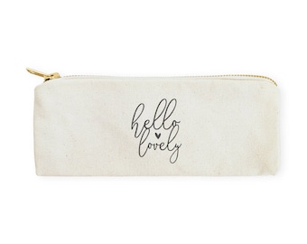Hello Lovely Cotton Canvas Pencil Case and Travel Pouch for Back to School, Supplies, Teen Gifts, Zipper Pouch, Makeup Bag, Cosmetic Bag