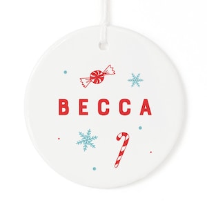 Personalized Name with Candy and Snowflakes Porcelain Ceramic Christmas Ornament, Holiday Decor, Christmas Gift, For Her, For Him, Cute Gift