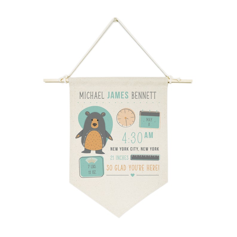 Personalized Bear Newborn Baby Announcement Hanging Wall Etsy