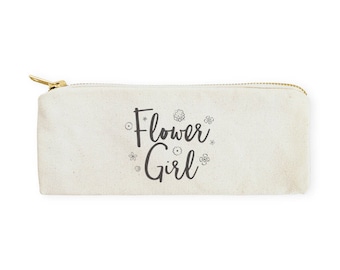 Flower Girl Cotton Canvas Pencil Case and Travel Pouch for Back to School, Supplies, Teen Gifts, Zipper Pouch, Wedding Gift, Cosmetic Bag