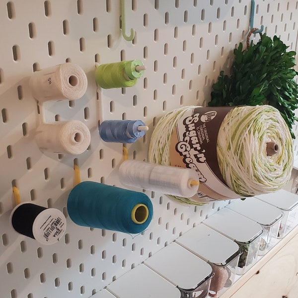 Thread Spool, Bobbin and Yarn Hooks, Multiple Sizes (IKEA SKADIS or Standard 1/4" Pegboard)