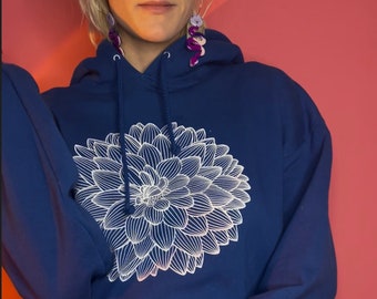 The River Custom Hoodie - Blue Hoodie with Mandala Flower & Mushroom Lady Head and The River Logo