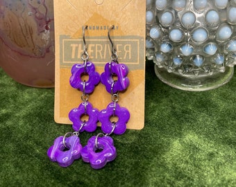 Purple Flower Chain Handmade polymer clay earrings, lightweight