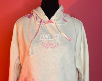 SOLD// The River Custom Hoodie Cropped - hand dyed pink death moth embroidery