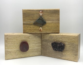 Custom Wooden Box 4" x 6" - Carnelian, Jasper, Druzy