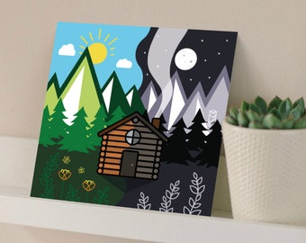 Night and Day at the Cabin 210mm Square Print