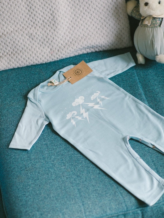 Lightning bolt and clouds baby grow - Organic Cotton