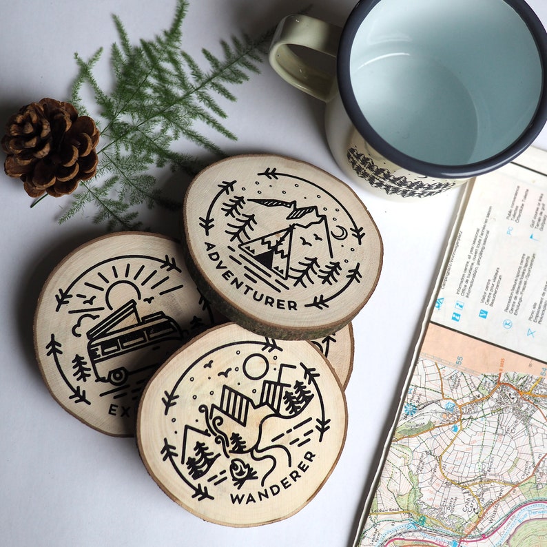 Explorer Wooden Hand Screen Printed Coaster image 2