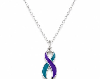 Purple Teal Awareness Ribbon Necklace, Suicide Prevention Jewelry, Mental Health Gift