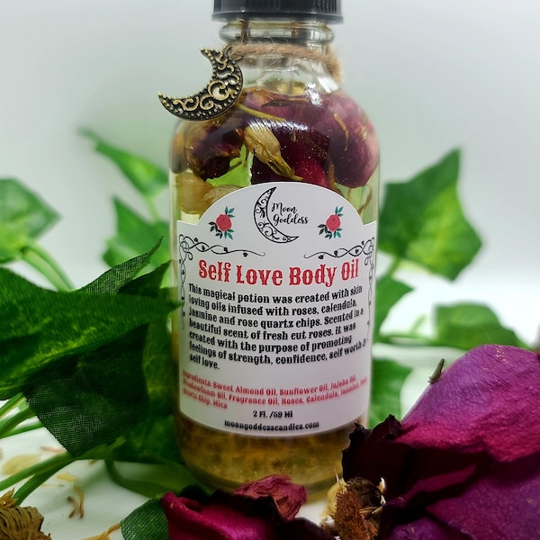 Self love body oil - Intention oil - Self Empowerment - Rose Oil - Manifestation Oil - Ritual Oil - Crystal Infused Oil - Self Worth - Love