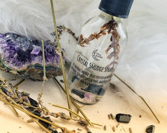 Spray de Cristal para Purificação | Limpador Energético Sem Fumaça | Proteção e Limpeza | Lavanda, Sálvia e Cedro | Névoa Ritualística