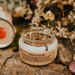 Money Candle - Money Drawing Candle - Prosperity - Abundance - Patchouli Infused - Crystal Infused - Tigers Eye Infused