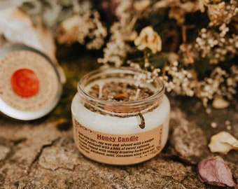 Money Drawing Candle – Patchouli Infused, Tiger's Eye Crystal