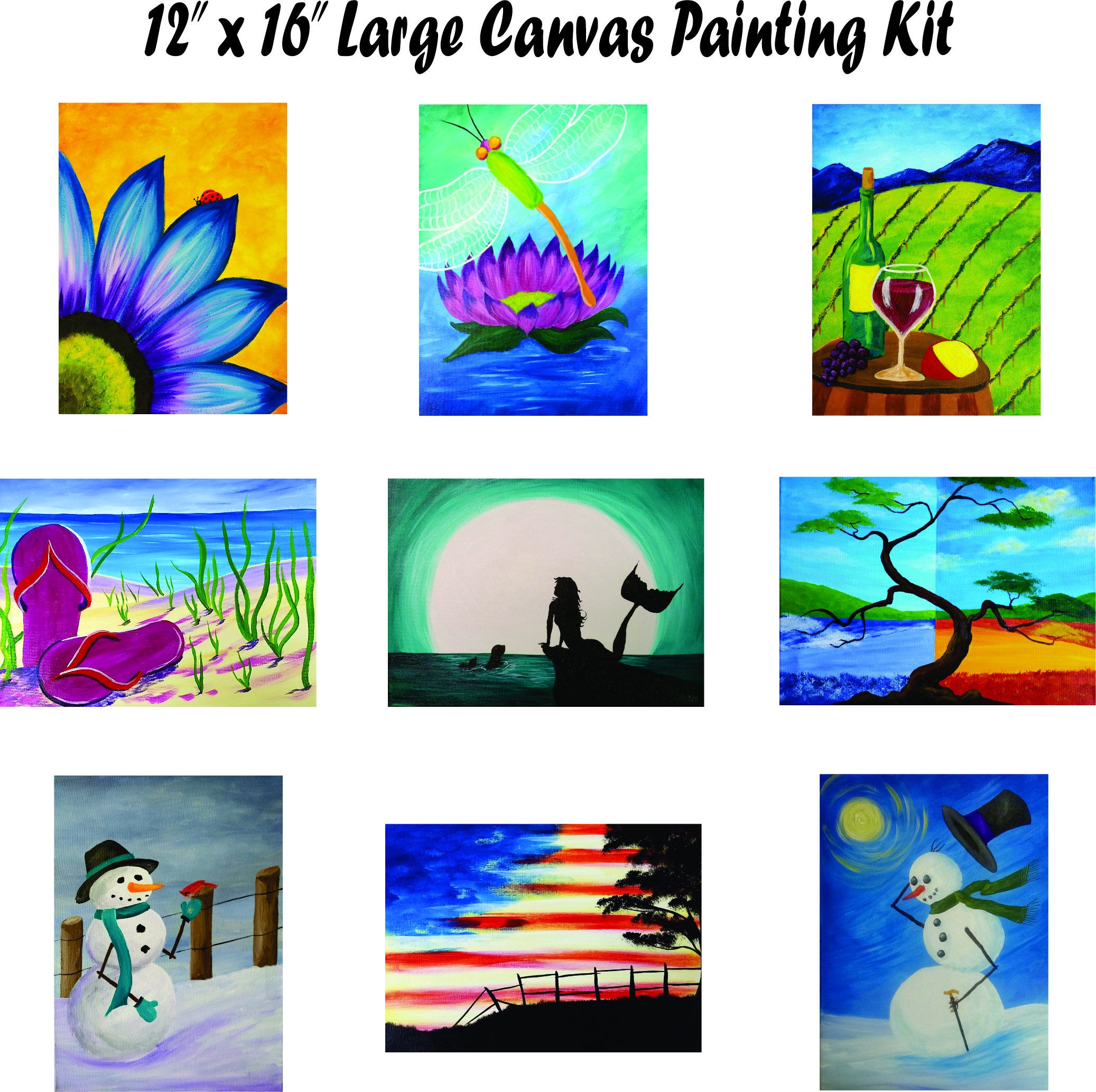 12x16 Lg Canvas Painting Kit Pick 1: Hand Drawn/12 X 16 Canvas/sip &  Paint/birthday Party/diy Paint 