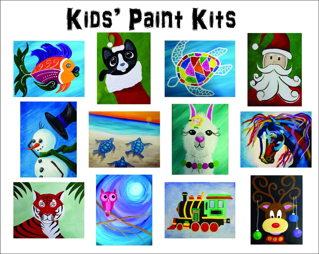 Kids/home Paint Kit/pick3 Designs/handdrawn Canvas/kids Birthday Art Party/diy Paint/acrylic