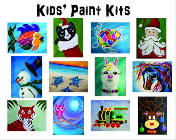 Kids/home Paint Kit/pick3 Designs/hand-drawn Canvas/kids Birthday Art  Party/diy Paint/acrylic Paint Kit 