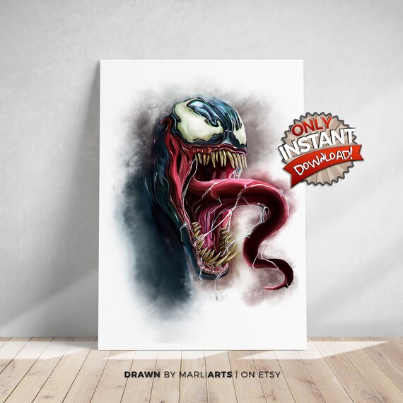 Venom Supervillain Marvel Spiderman Illustration Drawn Etsy